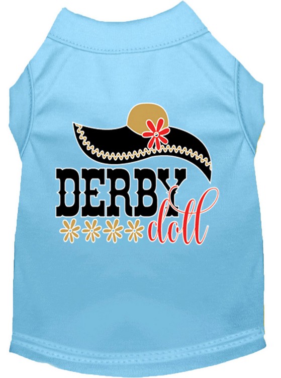 Derby Doll Screen Print Dog Shirt Baby Blue XXXL